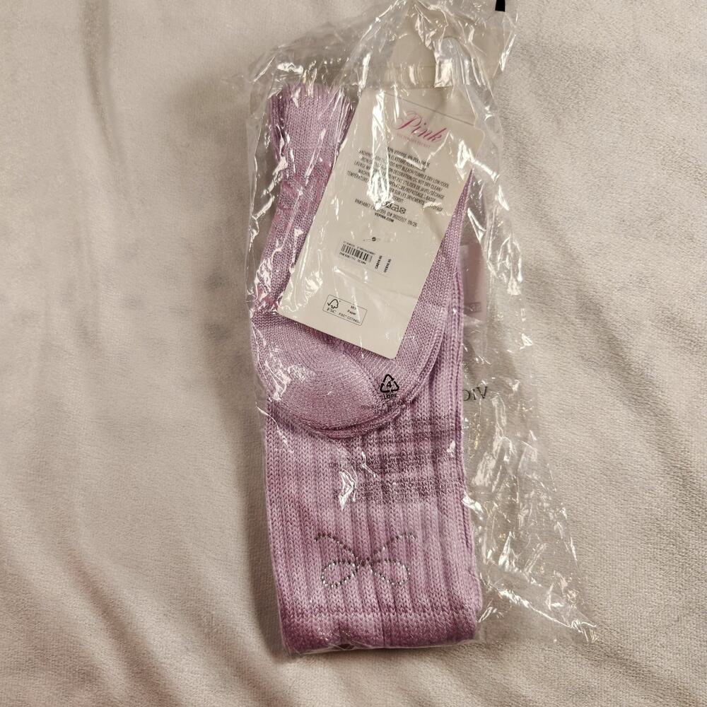 NWT Victoria's Secret PINK Silky Soft Purple Bow Bling Crew Socks - Coquette - Picture 3 of 4